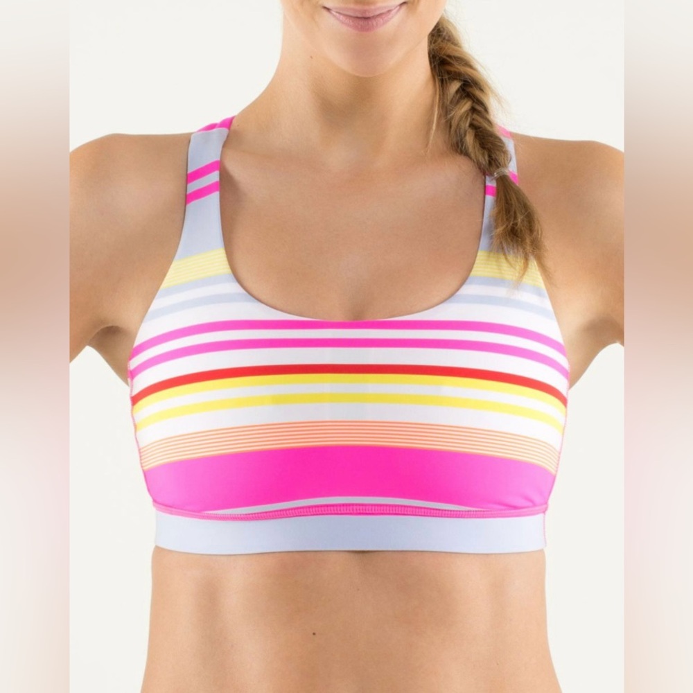 Striped Pink and Yellow Sports Bra